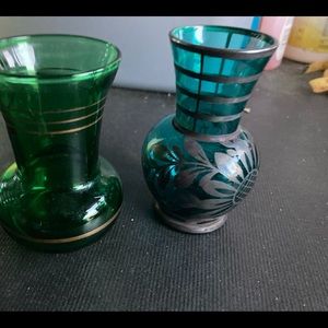 Bud Vases Green and Teal set of 2